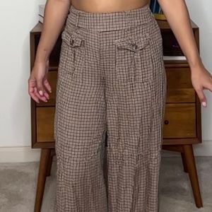 Wide leg plaid print pants